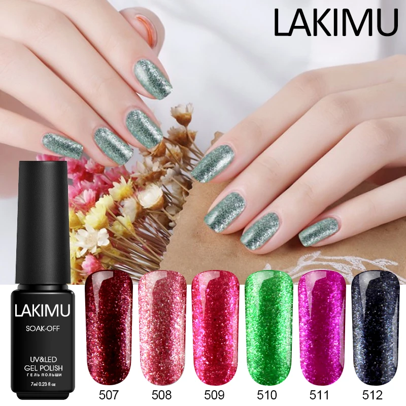 Lakimu Платиновый гель лак для ногтей Soak Off UV Гель цвета: золотистый серебристый 7 мл