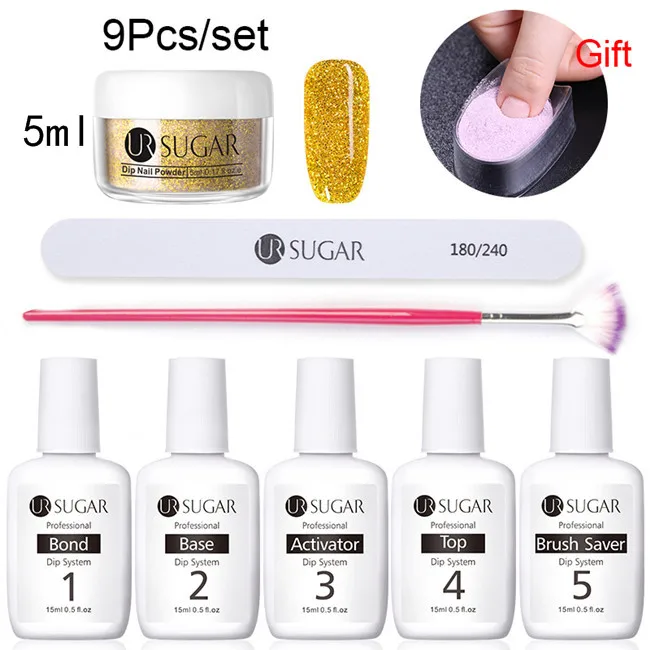 5ml Set 4 Ur Sugar 9 шт./компл. голографическая погружения порошки для ногтей Цвет для УФ гель лак для ногтей, Системы комплект сушке без лампы для лечения французский ногтей "сделай сам" - Цвет: 5ml Set 4