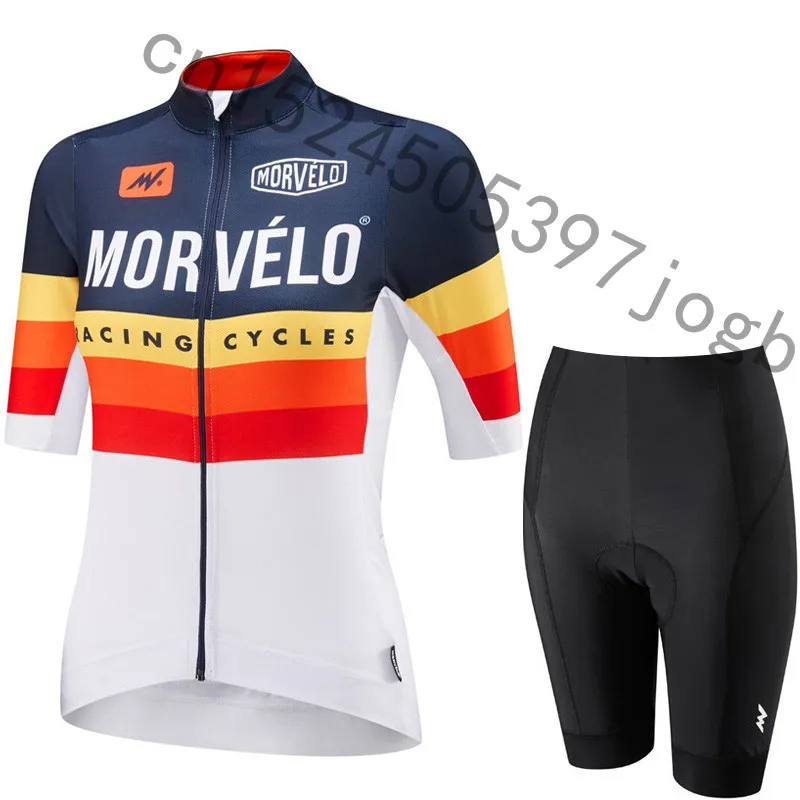 Morvelo для женщин короткий рукав Велоспорт Джерси Pro велосипед Костюмы Шорты