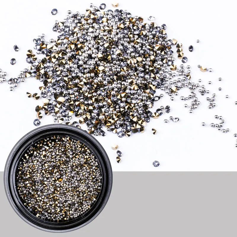 1 Box Two Styles Nail Art Mix Metal Beads Pointback Rhinestone Mini For Nails 3D Stones DIY Design Manicure Diamonds | Красота и