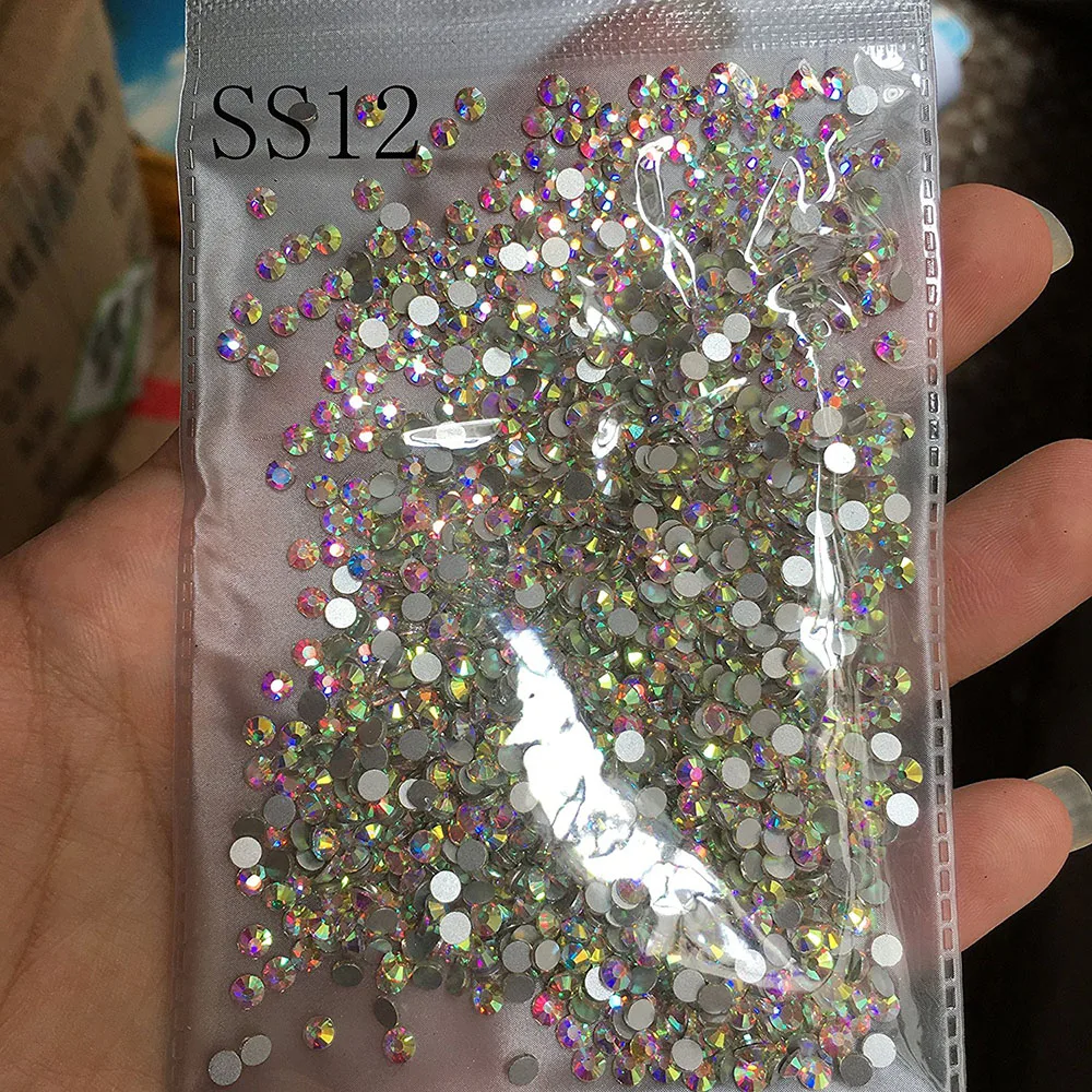 SS12 1440 шт. цветные стразы AB с плоской задней стороной для дизайна ногтей 3 0 мм без
