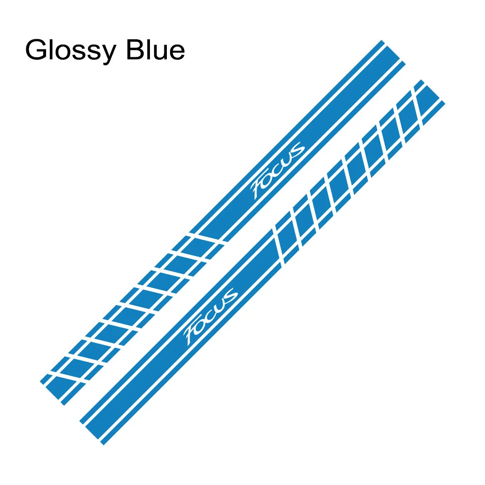 Glossy Blue 2 шт. стильные автомобильные длинные боковые полосы наклейки DIY авто виниловые гоночные Стильные наклейки для Ford Focus 2 3 MK2 MK3 аксессуары для тюнинга автомобиля - Color Name: Glossy Blue
