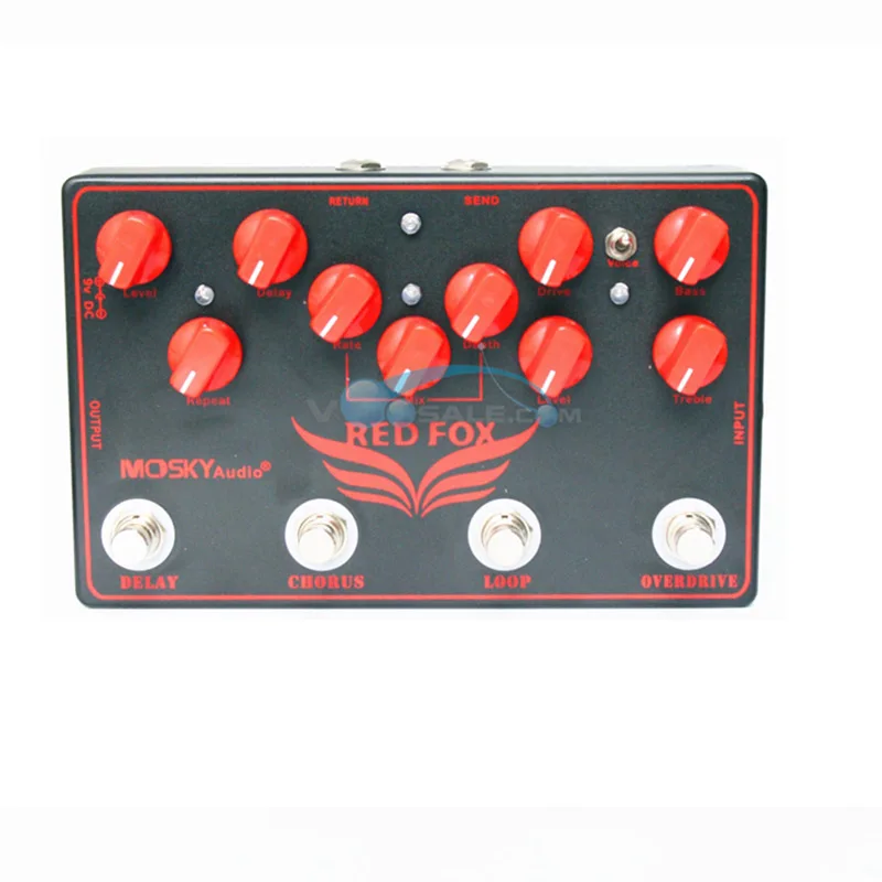 Mosky Red Fox мульти-эффекты комбинированный Эффект педали Аксессуары для гитары 4 педали эффектов в 1 блоке: овердрайв, петля, хор, задержка
