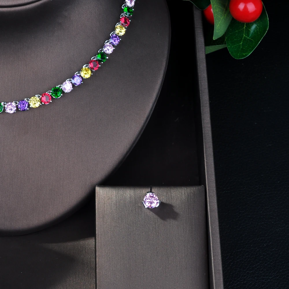 HIBRIDE Высокое качество циркон Классический ювелирный набор круглой формы