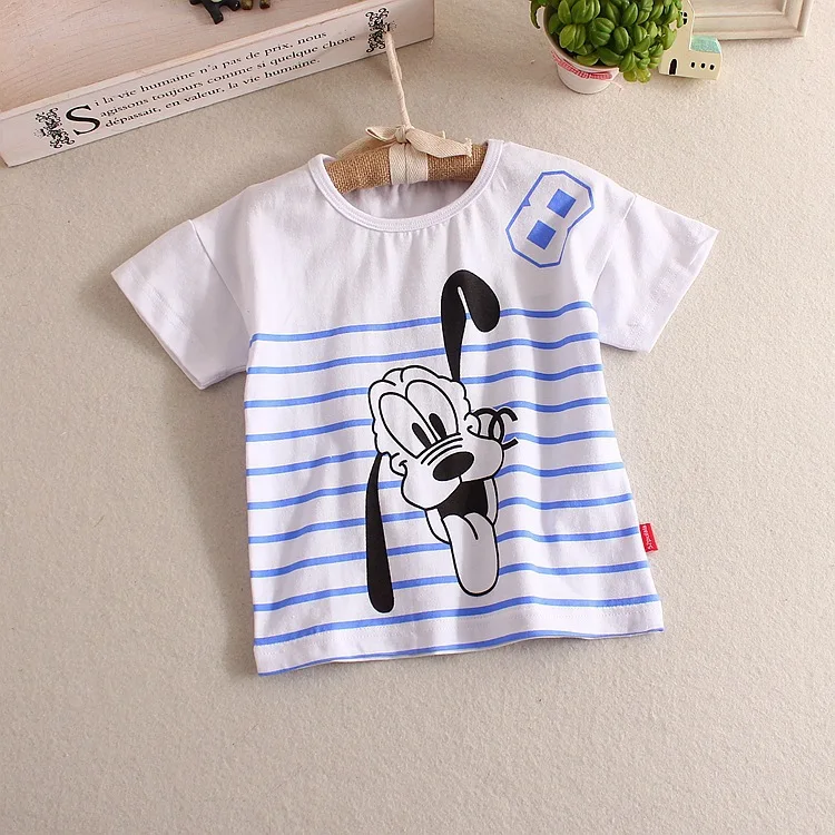 2015 Fashion Cartoon Dog Kid Tshirts Soft Cotton Striped Top Shirt Four Colours For Boy Girl | Мать и ребенок