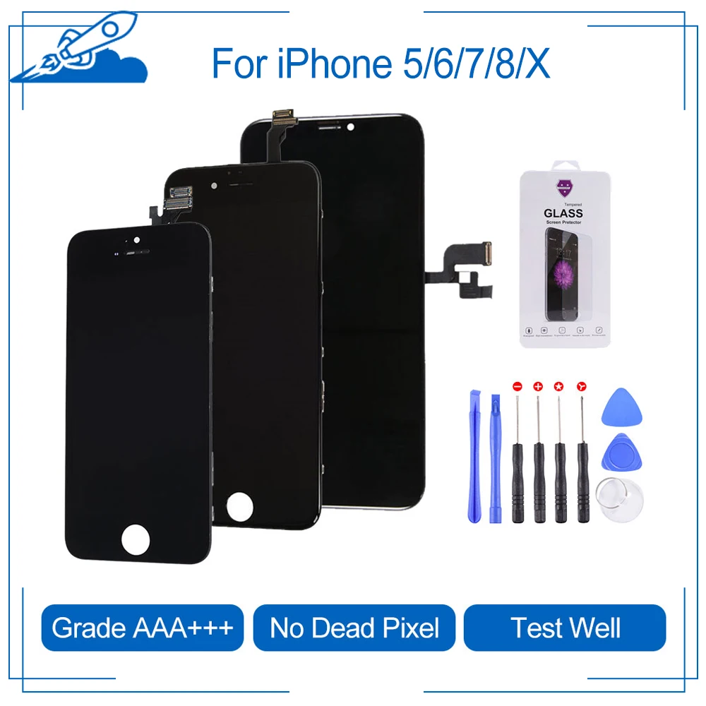 

Elekworld класс для iPhone 5 6 7 8 X ЖК-дисплей модуль сенсорный дигитайзер замена стекла телефона ЖК-экран без битых пикселей
