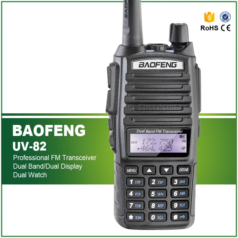 

Original New Design BAOFENG UV-82 VHF/UHF Dual Band 136-174/400-520MHz 2-PTT 5W Two Way Radio Free Earphone