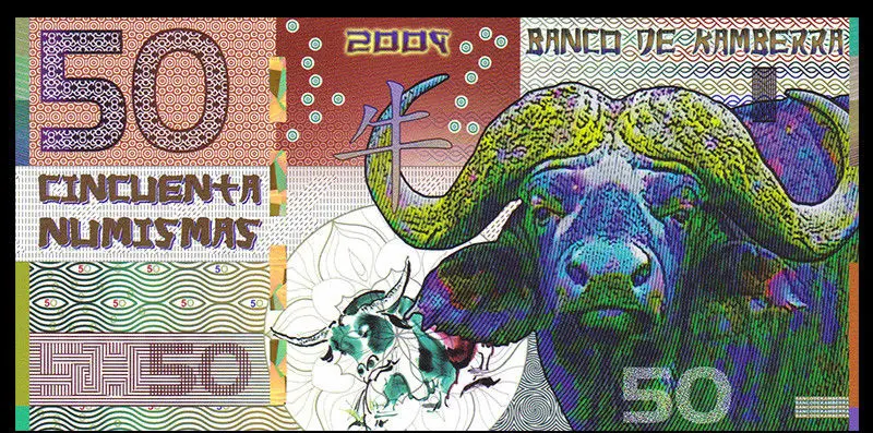 Kamberra 50 Numismas Китай лунный 2009 год полимер UNC Ox (Bull) банкноты нераспространенный