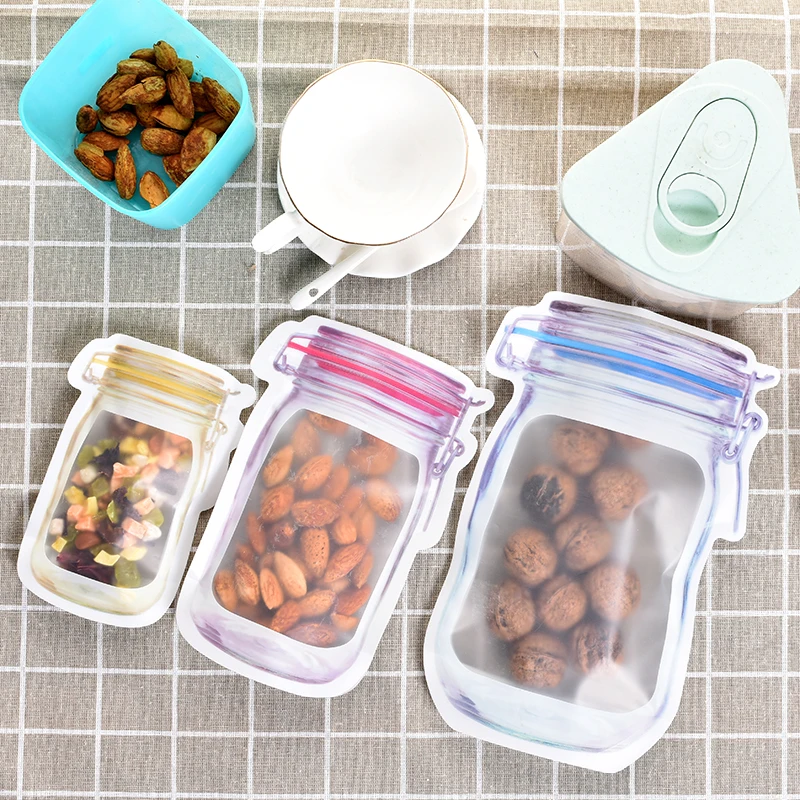 

12PCS Mason Bottle Pattern Storage Bags Kitchen Food Saver Orgainzer Dried Fruit Snacks Storage Bags for Wedding Party Supplies