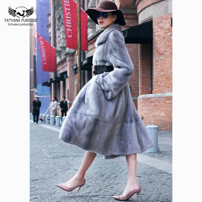

Tatyana Belt Slim Mink Fur Coat Fur Natural Collar Genuine Women Luxury Coats Luxury Mink Jacket 120 X-Long Warm Winter Fur Coat