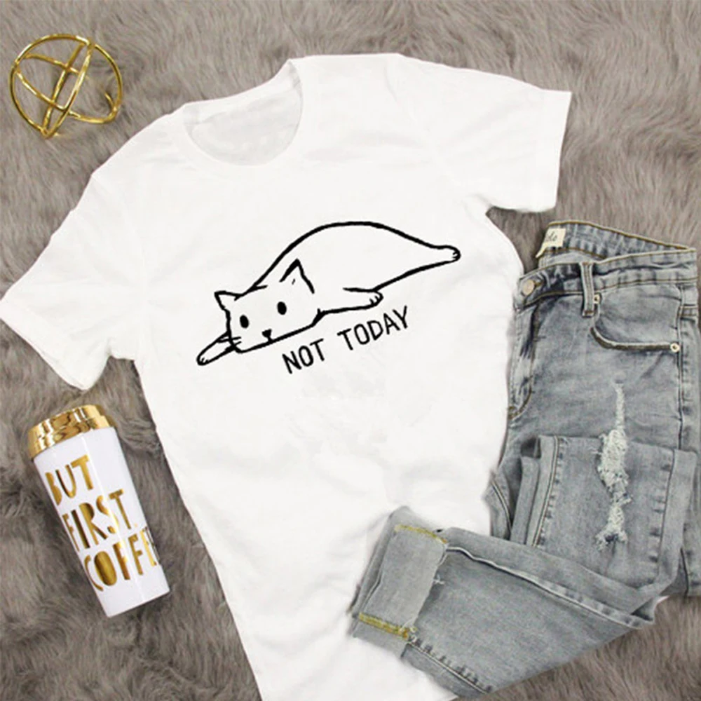 Женская футболка с принтом голодный кот летняя хлопковая Футболка кота большие