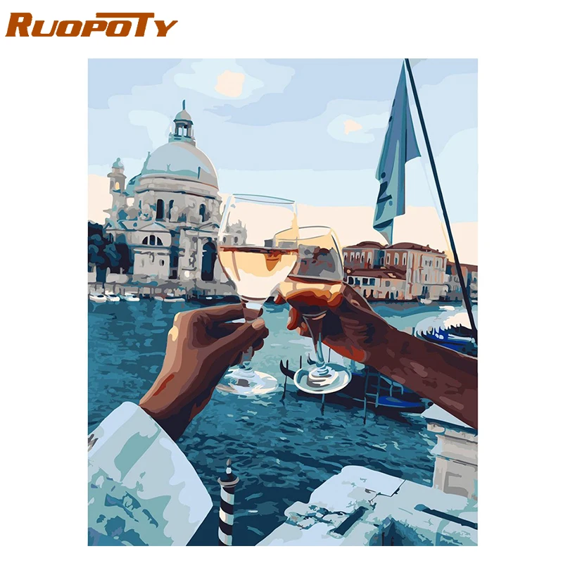 RUOPOTY frame тостов стекло на закате DIY картина по номерам современная домашняя