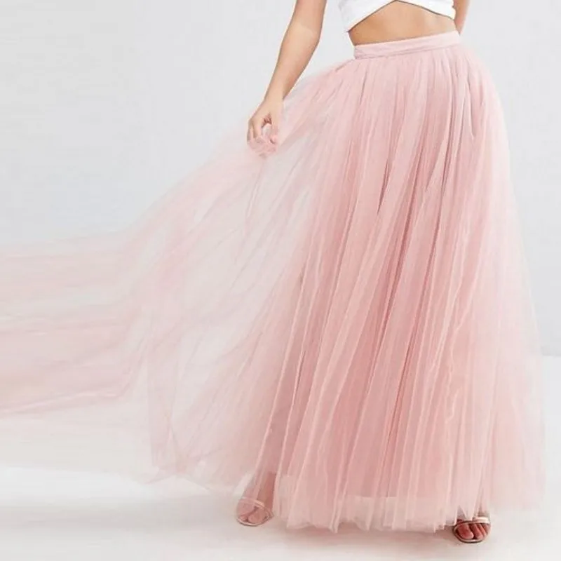 

Hot Sale Pink Tulle Skirt Custom Made Nature Waistline A Line Floor Length Full Length Skirt Pleated Tutu Long Maxi Skirts