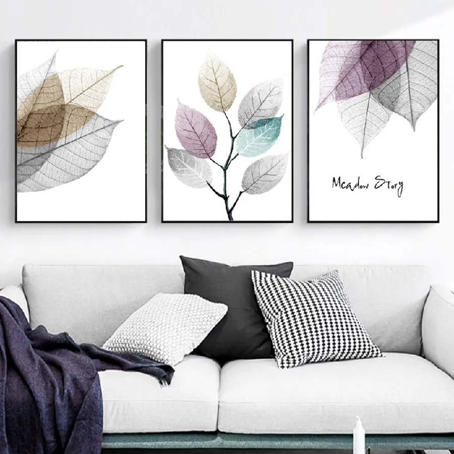 Modern Simple Small Fresh Leave Home Decorative Painting Framed Modular Picture Wall Art Canvas Poster for Living Room | Дом и сад