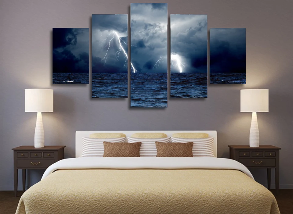 Холст с изображением облаков волн морской штормы молнии океана Картина на холсте
