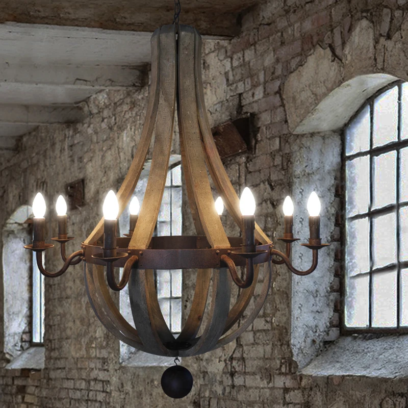 Американская деревенская стильная деревянная Металлическая лампа E14 диаметр 40