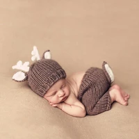 newborn xmas festival photography props deer elk design baby infant knitted costumes hat pants 2pcs set baby photo accessories
