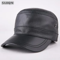 siloqin mens cap genuine leather brand cowhide warm baseball caps for men 2019 autumn winter new style adjustable size army hat