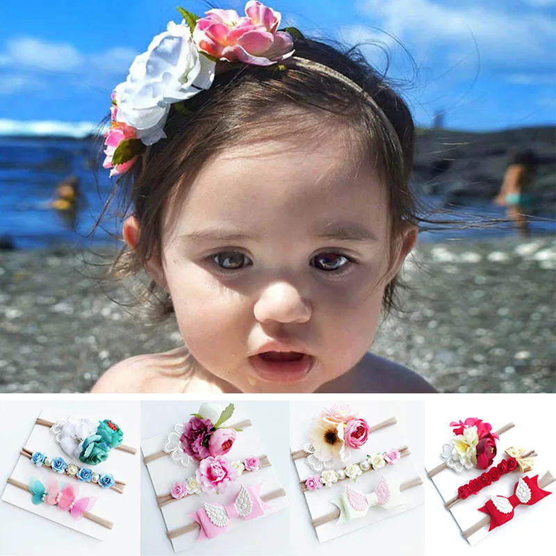 3 шт./компл. симпатичная повязка на голову с цветами для маленьких девочек Милый