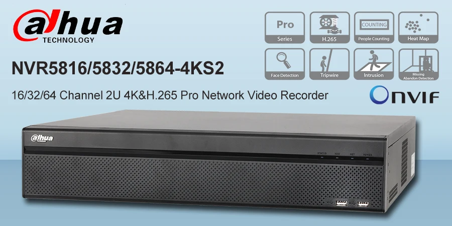 Сетевой видеорегистратор Dahua 16CH 32CH 64CH NVR5816-4KS2 NVR5832-4KS2 NVR5864-4KS2 2U 4K и H.265 Pro Сетевой Видео Регистраторы Натяжные проникновения тепла карта
