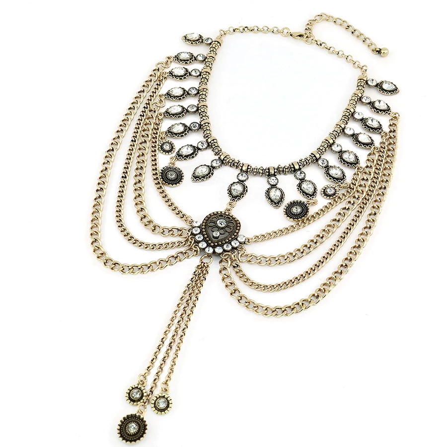 Vintage tassel shape large Crystal glass drops Necklaces &amp Pendants Bohemia style ancient ways maxi necklace jewelry statement |