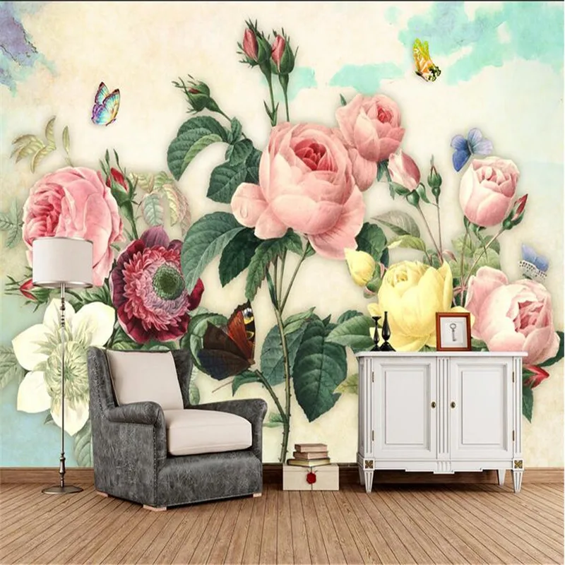 

Vintage Flowers Wallpapers for Walls 3D European Hand Oil Painting Wall Murals for Bedroom Living Room 3D Wall Papers Home Decor