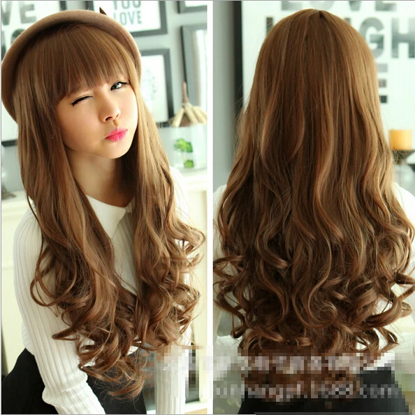 Корейской моды крышка женщина ложно Волнистые длинные волосы пушистые парик