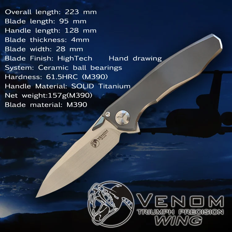 Kevin John VENOM 4 крыла M390 однотонные титановый плавник складной нож Керамический