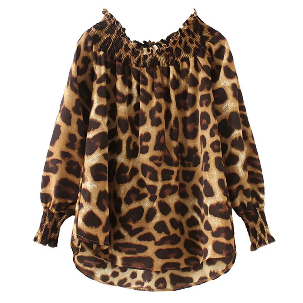 Женские топы с открытыми плечами и леопардовым принтом свободная рубашка