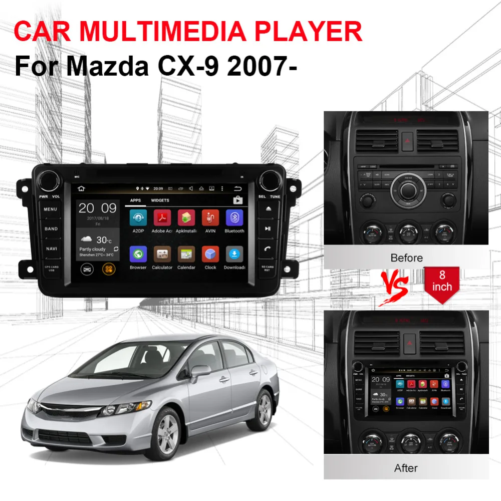 2Din 8" Android 9.0 For Mazda CX9 CX-9 2007- Car DVD Player GPS Navigation WIFI Phone Link Bluetooth RDS Car Radio Head unit