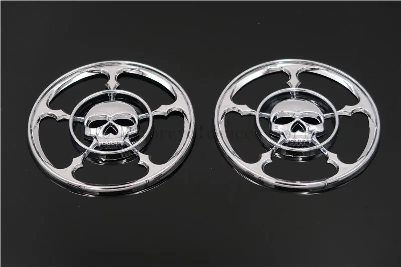 

1 Pair Chrome Skull Speaker Trim Grill Cover For Harley Touring Electra Street Glide 1996-2010 2011 2012 2013 Motor Stereo Cover