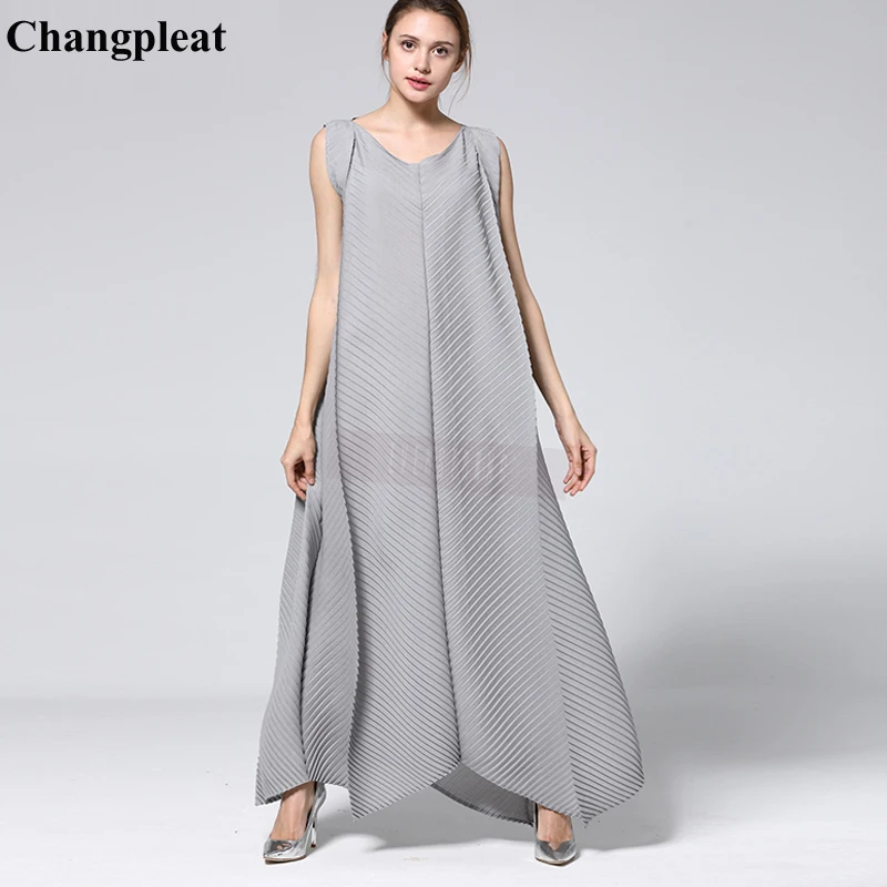 Changpleat 2019 новые летние одноцветное Для женщин длинные платья Miyak плиссированные