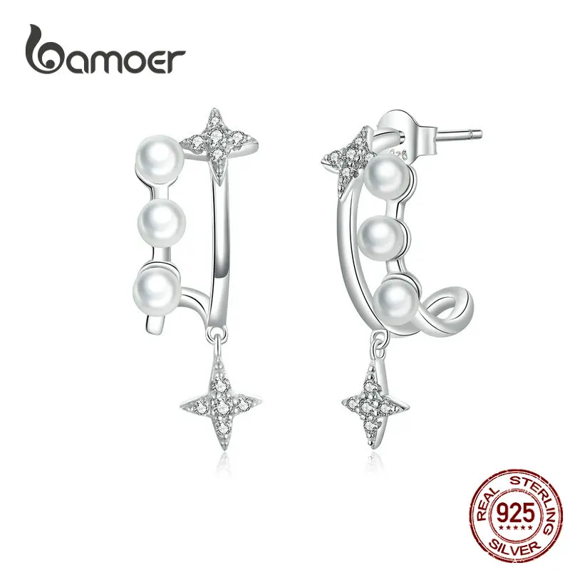 bamoer Dazzling Stars Dangle Earrings for Women 925 Sterling Silver High Quality Wedding Statement Jewelry Pear Earing BSE183