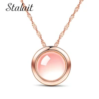 natural pink crystal rose gold color necklace round pink cat eye stone pendant fashion birthday gift christmas