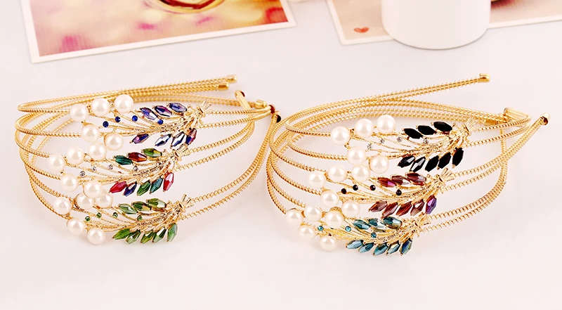 Модные Новый Hairband 6 цветов желтого золота Цвет с жемчугом кристалл аксессуар для