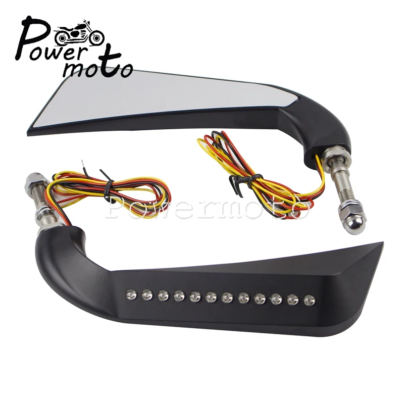 12 шт. LED черное Кафе Racer зеркала заднего вида мотоцикла алюминиевый топор боковое