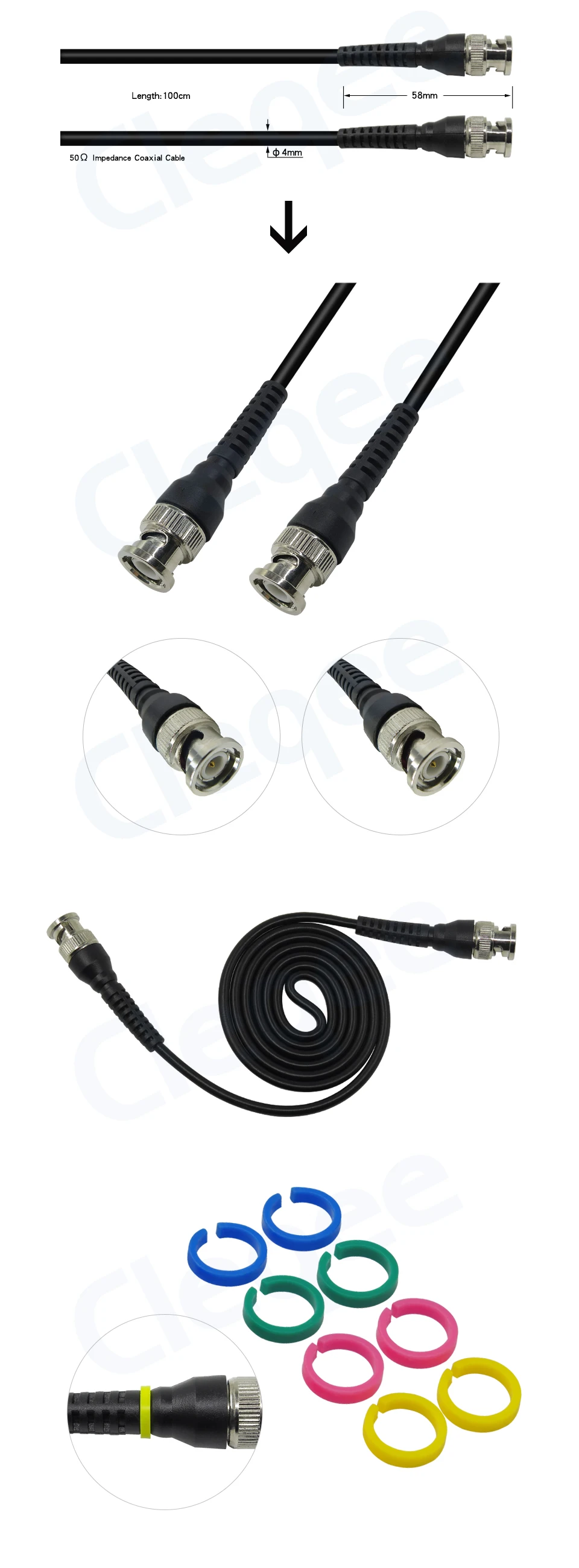Cleqee P1013 BNC Q9 штекер для BNC Q9 штекер осциллографа тестовый зонд кабель провод 100 см BNC-BNC