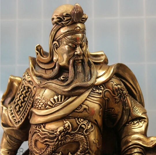WBY---412+++18&quot Chinese Fengshui Brass Stand Guan Gong Yu Warrior God Sword Dragon Statue | Дом и сад