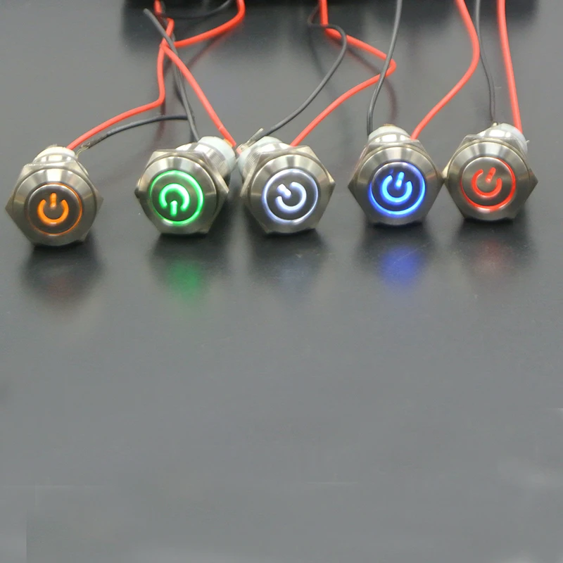 

16mm 12V Momentary Type Silver Waterproof stainless steel LED Power Push Button Metal Switch For Car Boat Motor