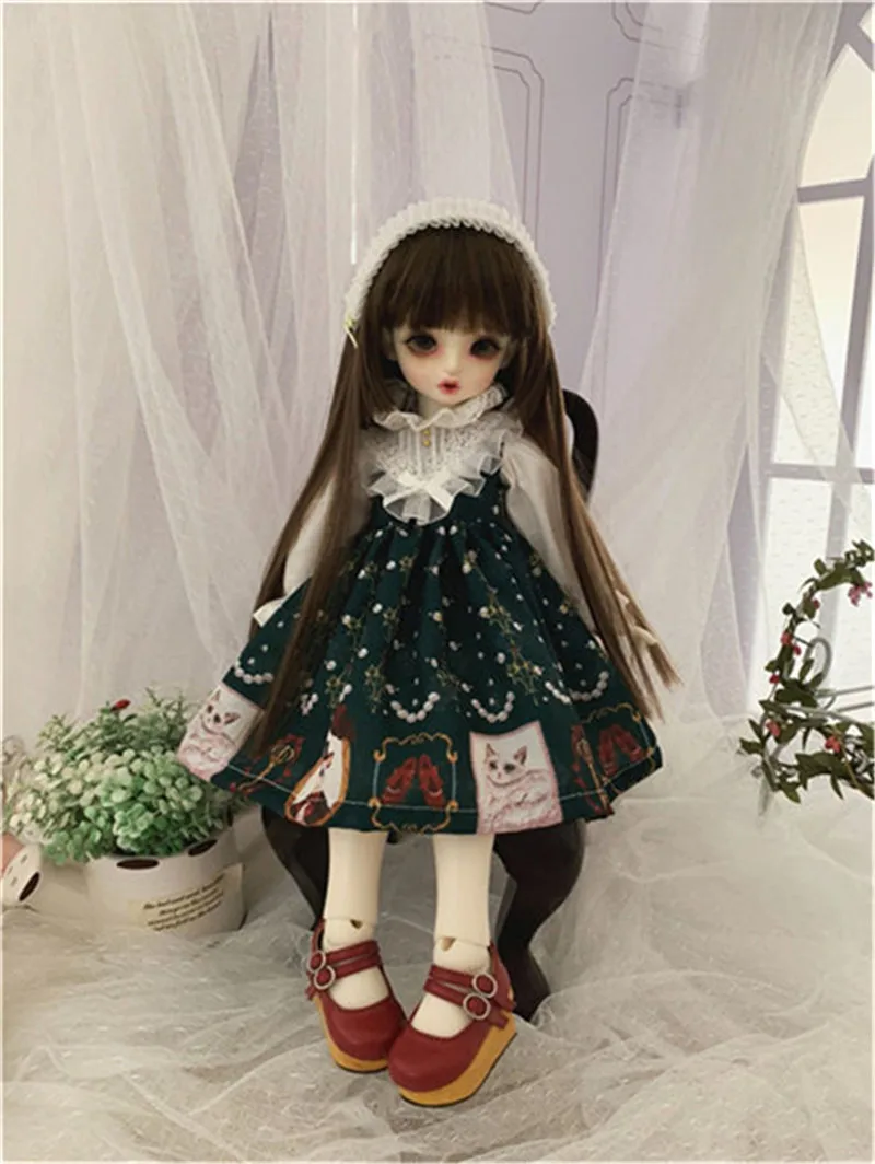 Одежда для кукол Blyth 1/6 платье для куклы платье принцессы с белым кружевным воротником для 1/6 1/4 BJD SD кукла 1/6 Blyth аксессуары для кукол - Цвет: Dark green