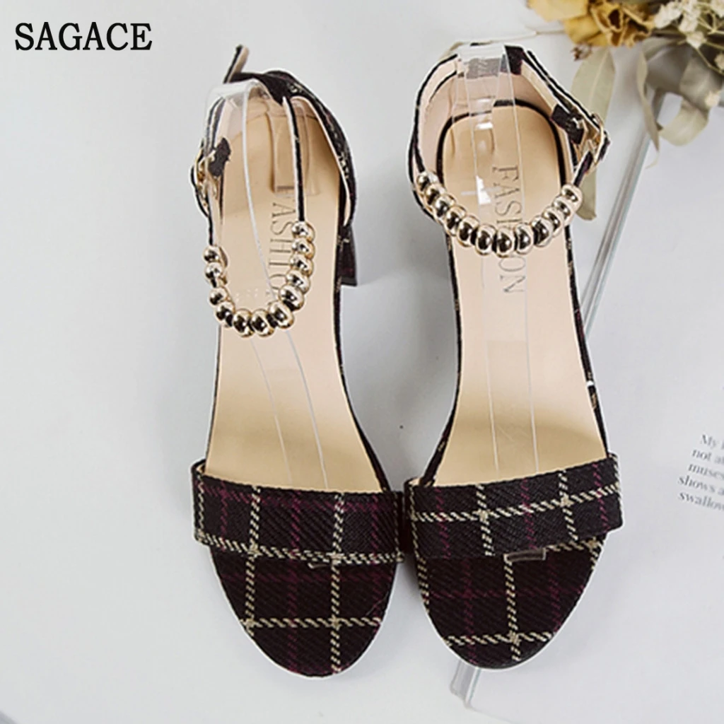 SAGACE/Новинка Модные женские туфли в клетку на высоком квадратном каблуке