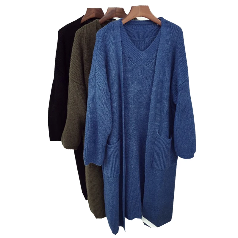 Two sets of spring and autumn sweater coat fashion dress set 2018 new long cardigan |