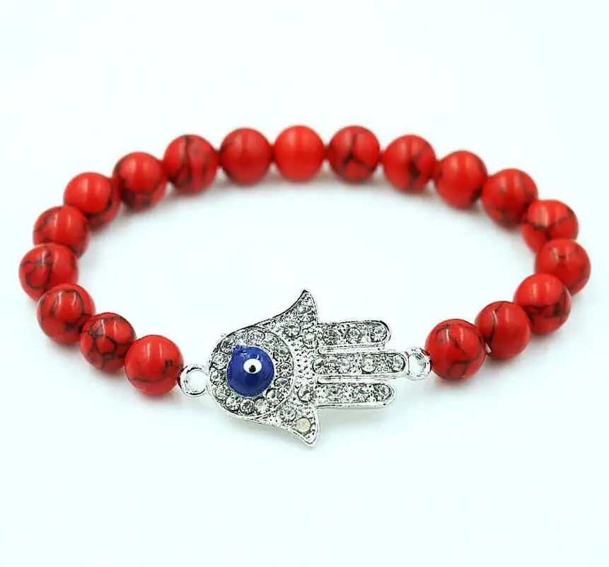 BPPCCR 8 мм красный камень браслет из бисера цвета: золотистый Серебристый покрытием