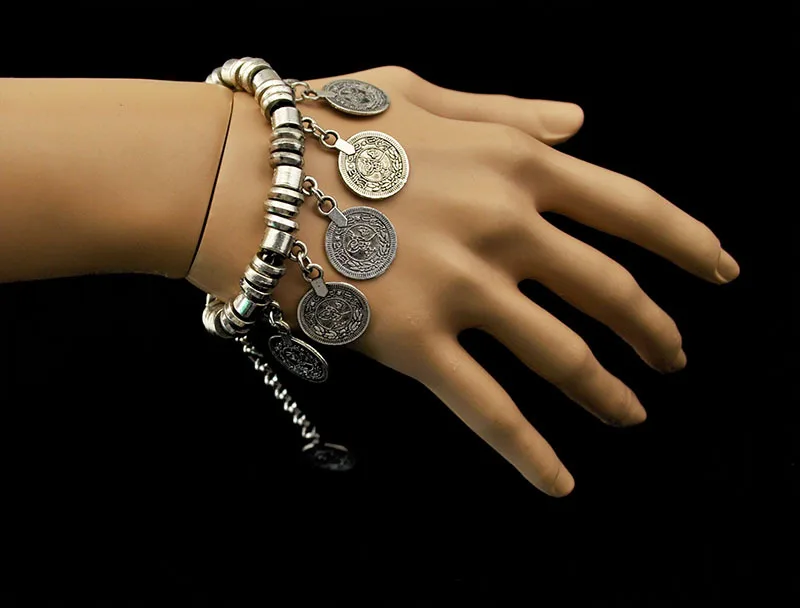 Цыганский винтажный цветной браслет для монет Регулируемый ручной работы