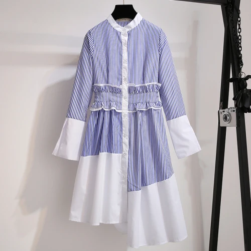 2018 весеннее Новое поступление элегантное женское платье-рубашка с расклешенными