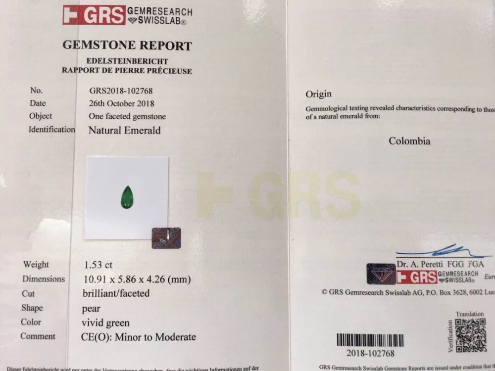 GRS Colombia Origin Fine Jewelry Real 18 K White Gold Natural 1.53ct Emerald Gemstones Female Pendants for Women Necklace | Украшения и