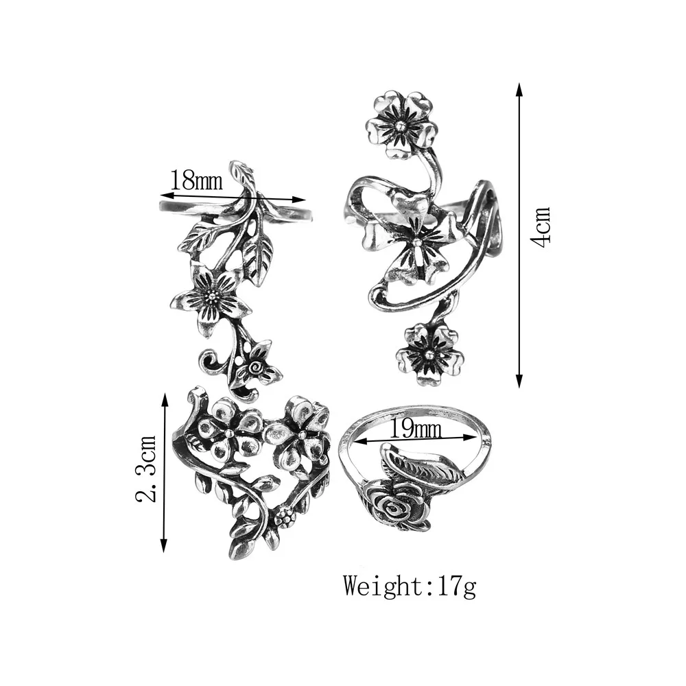 Новинка набор серебряных колец в античном стиле 4 шт./компл. панк с цветами