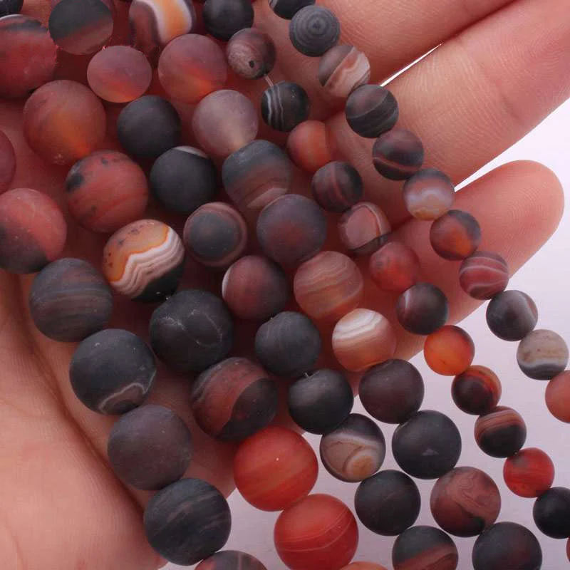 Бусины из натурального агата матовые темно красные коричневые бусины в полоску