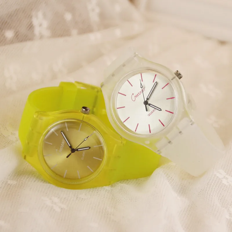 Female fashion color transparent jelly watch children students wholesale high grade silica gel|gel mousse|gelgel spray |