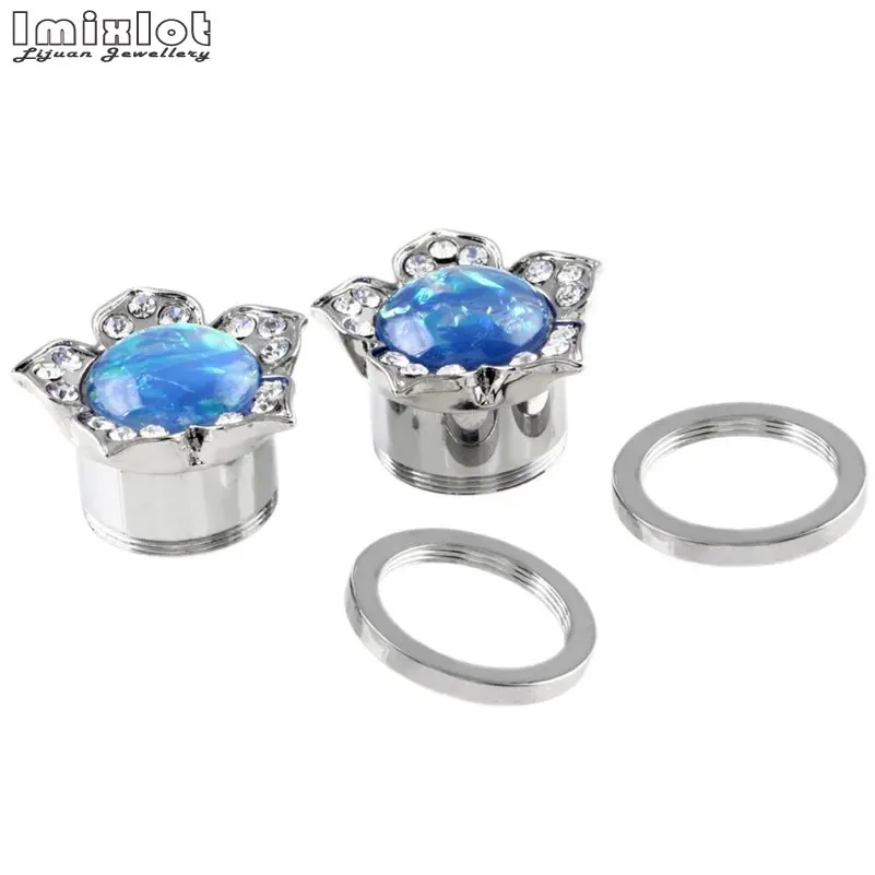 2 шт./лот нержавеющая сталь опал Rhinstone цветок заглушка для уха тоннель винт вилка